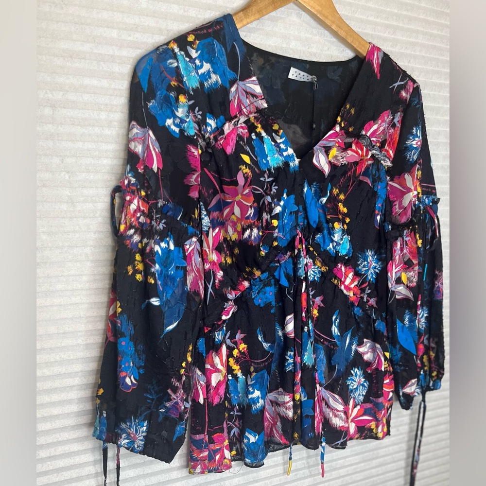 Tanya Taylor Dutch Garden floral print v neck top silk cotton blend crop style - Picture 5 of 13